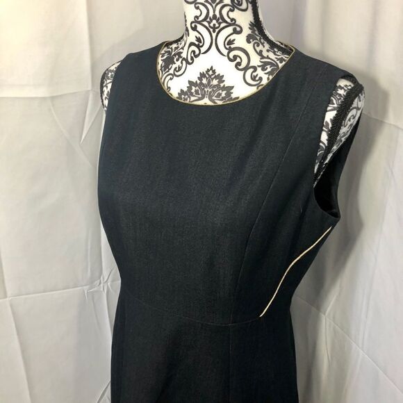 Tahari Exposed Zipper Pencil Dark Wash Midi Dress - Picture 7 of 10